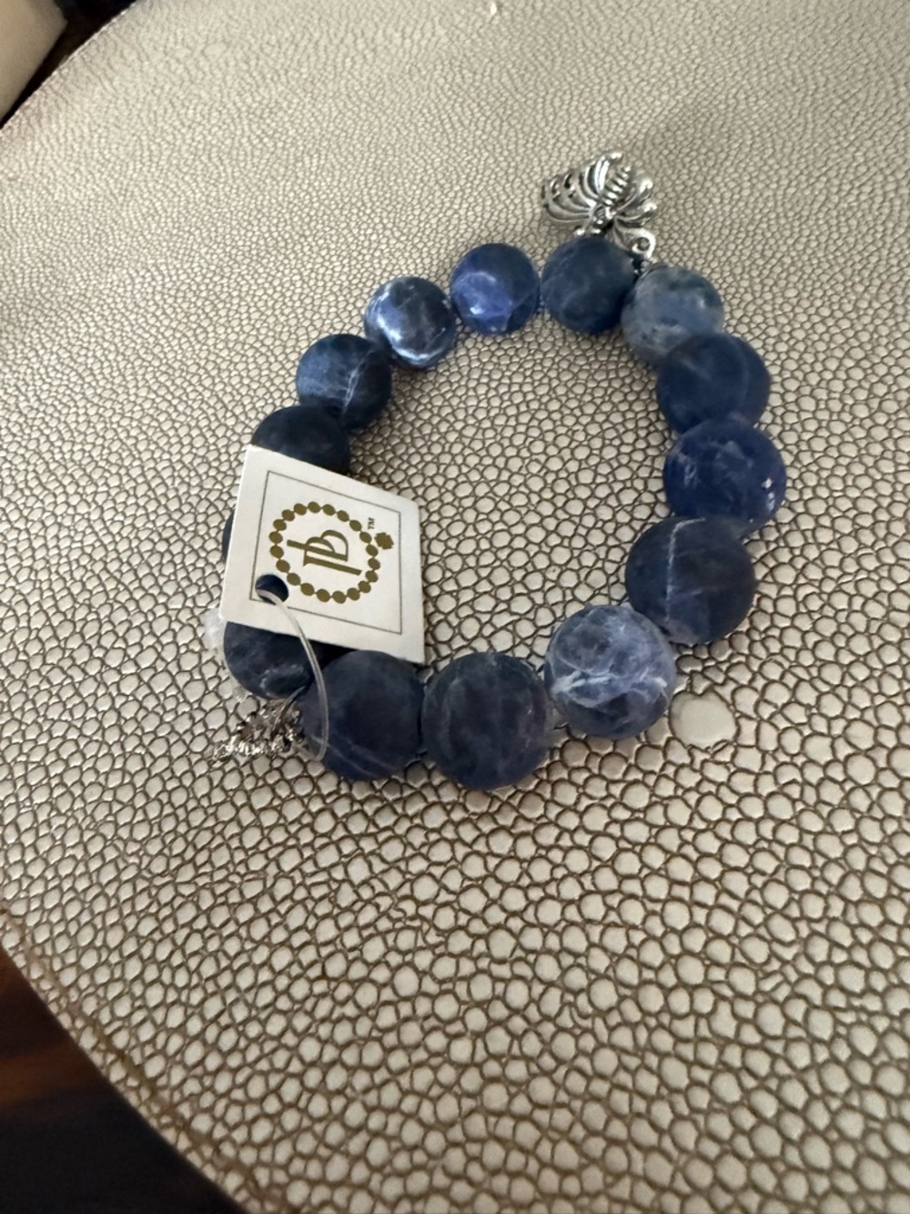 Dumortierite Beaded Stretch Bracelet with Butterfly Charm by PowerBeads by Jen - Picture 2 of 4